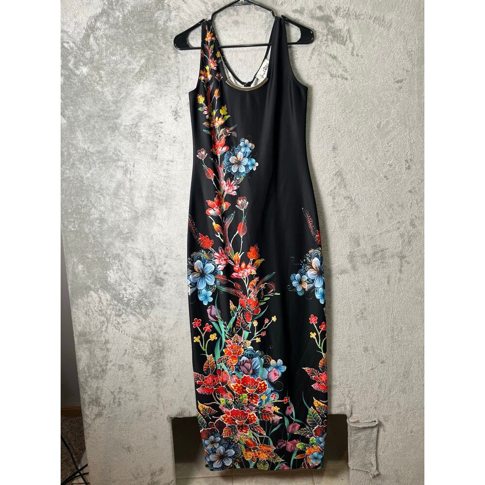 Joseph Ribkoff Black Floral Print Dress Luxe Statement Evening Chic Art‎ to Wear